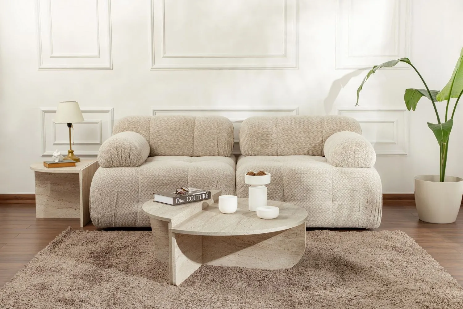 Stolik kawowy 2-elementowy ORION cm trawertynowy beżowy - ASI_241NRD1101