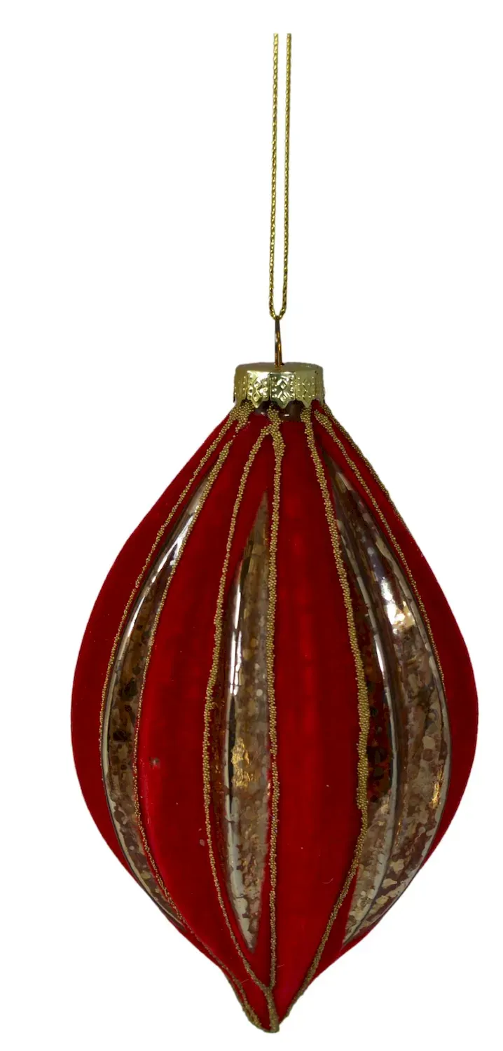 Bombka szklana WELUROWA CZERWONA-ZŁOTA 6581 Bombka szklana WELUROWA CZERWONA-ZŁOTA 6581
