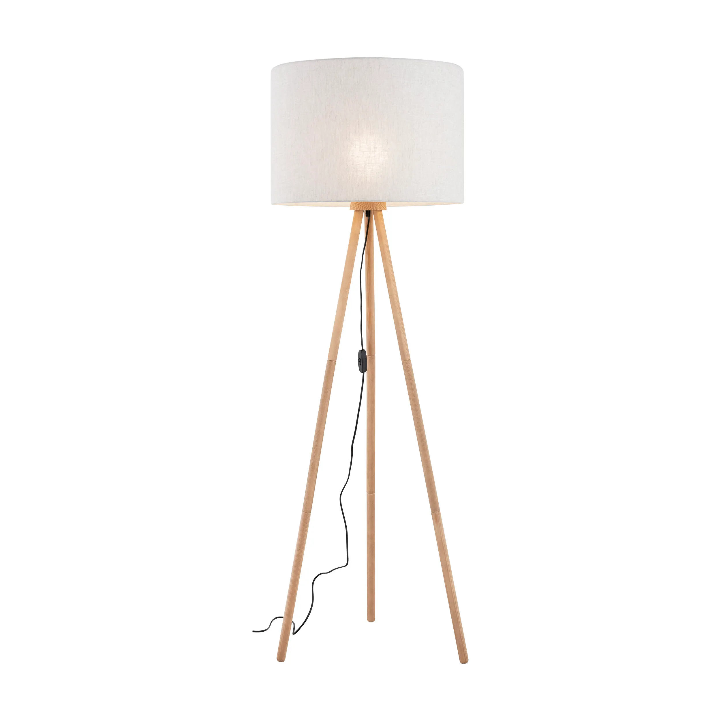 Lampa podłogowa TOKYO sosnowe postarzane nogi brązowy okrągły abażur z tkaniny 146x63cm - TK_5284