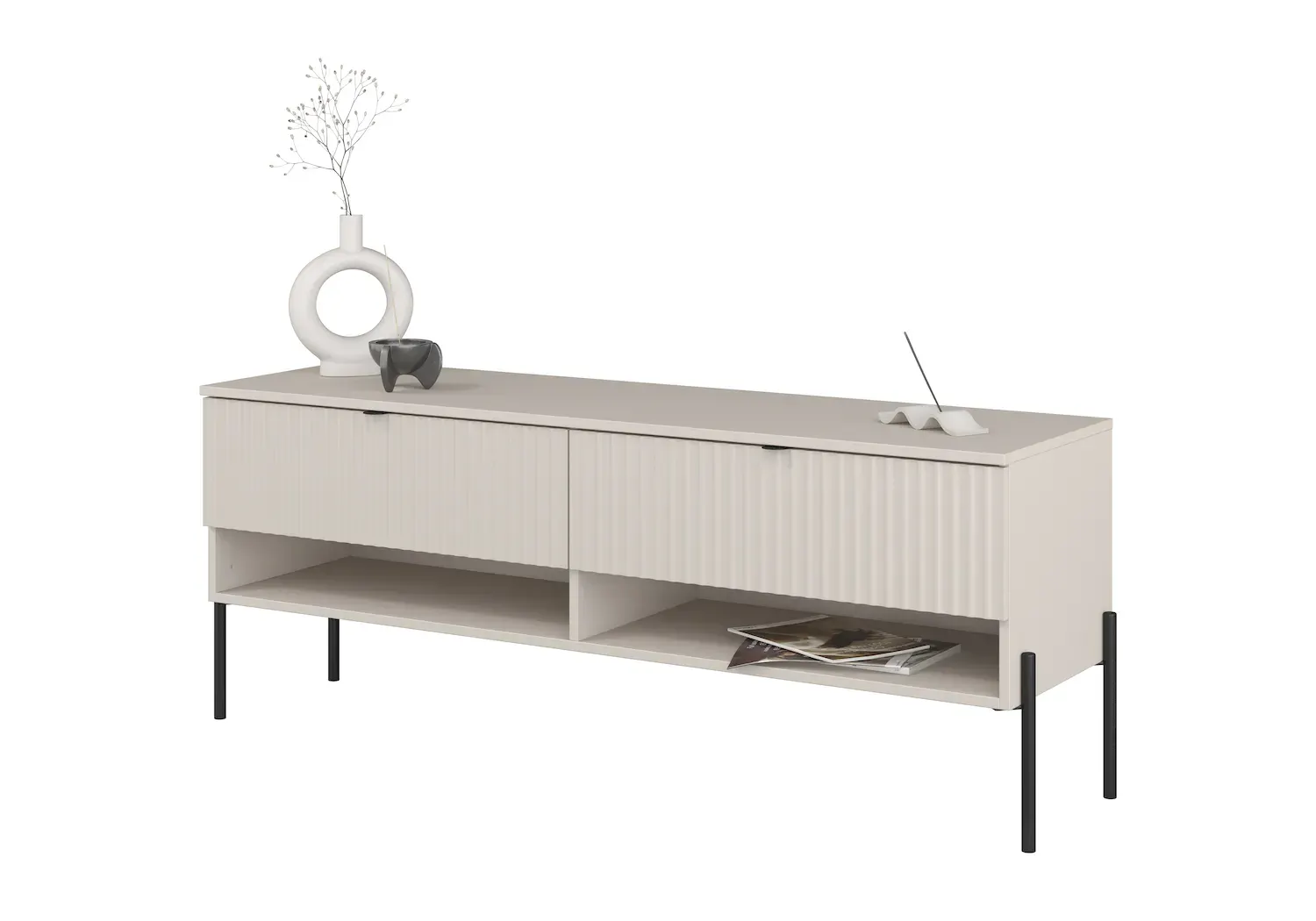 Szafka RTV z 2 szufladami ORE 140 cm kaszmir czarne nóżki - 24KROG41