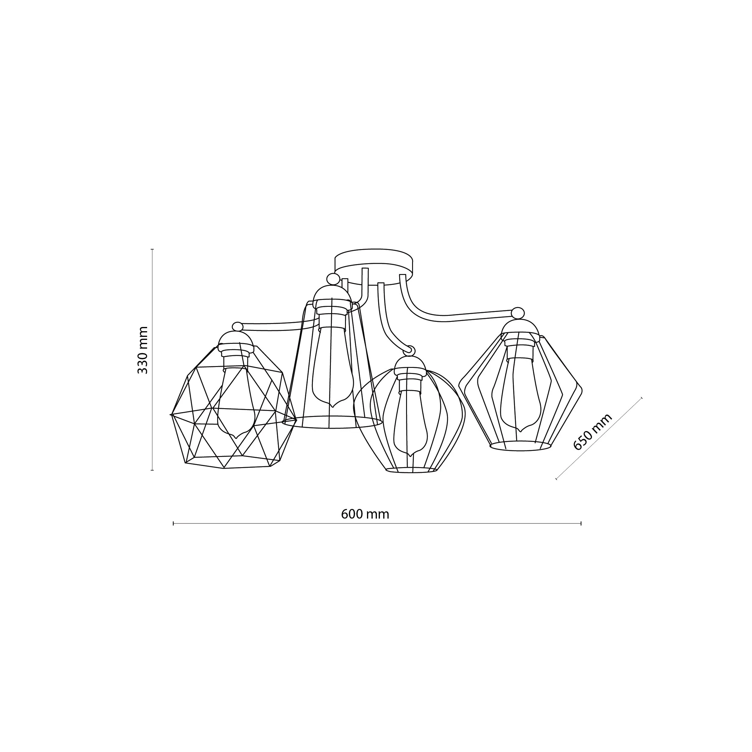 Lampa sufitowa GALAXY czarna z miedzianymi elementami różnokształtne klosze 65x60x33cm - TK_1645