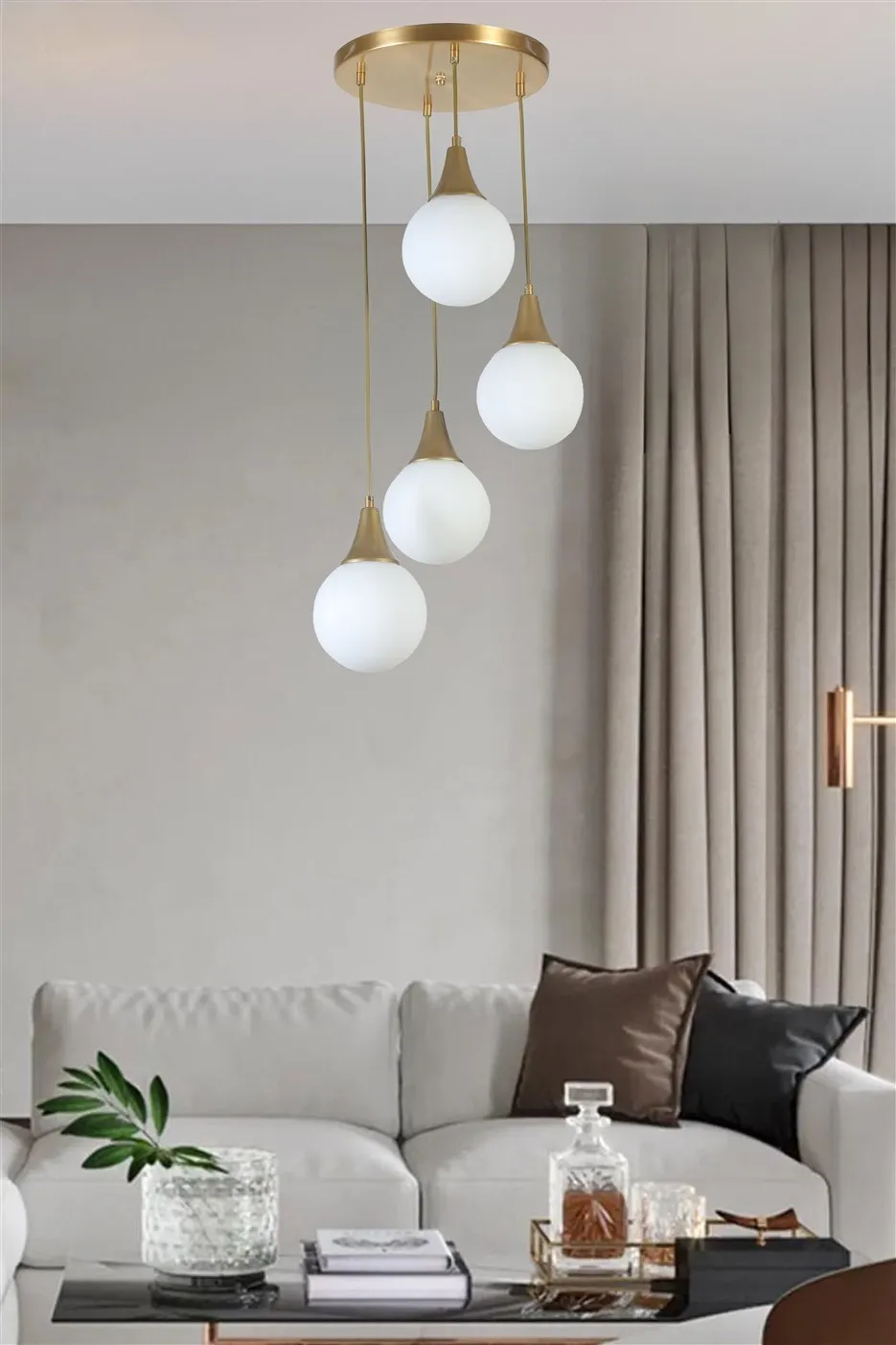 Żyrandol kulisty z tacą AFRA 4-punktowy biały złoty - ASI_846STL5170