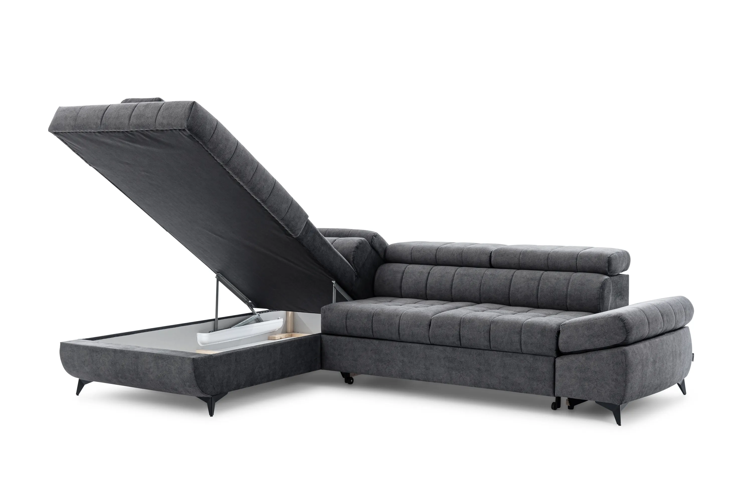 Narożnik rozkładany lewostronny VALORIS (Zetta 305) 280x200 cm regulowane zagłówki i podłokietniki grafitowy - B_162430