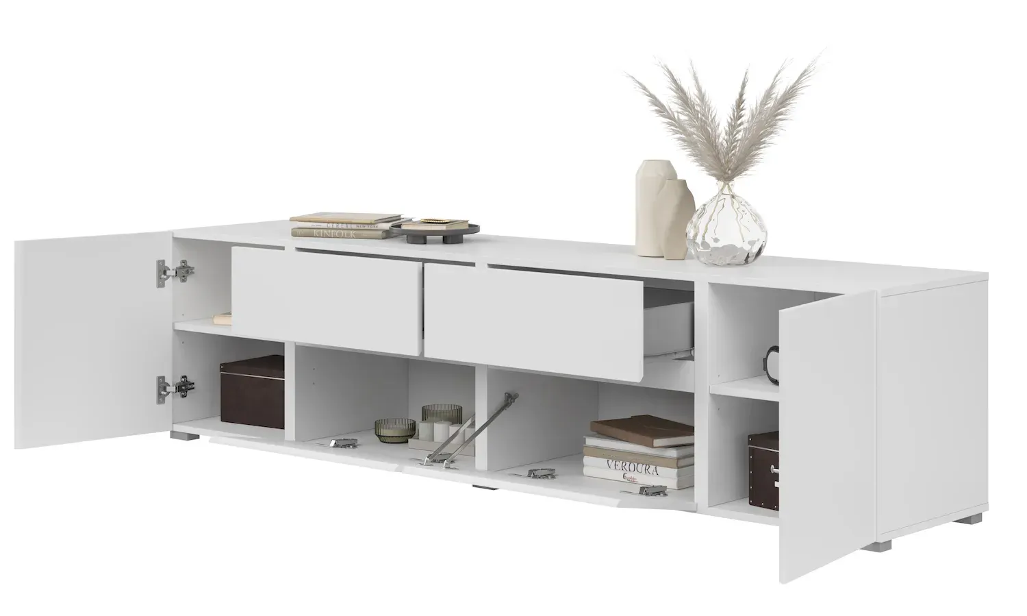 Szafka RTV 2-drzwiowa z 2 szufladami i 2 klapami ASYMETRIC 39 biała - 2497OA39