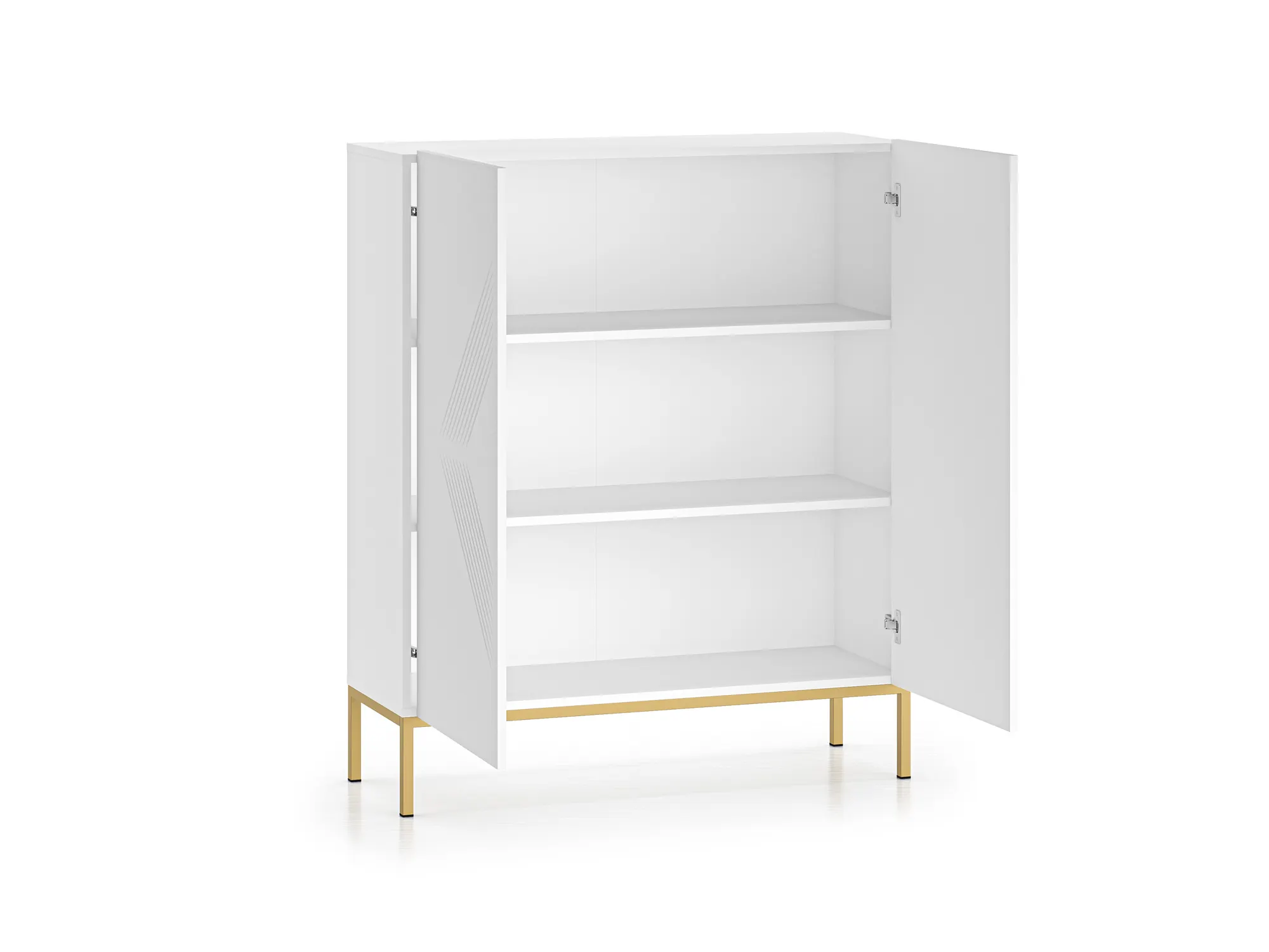 Komoda wysoka 2-drzwiowa CLEARING 01 biały alpejski, podstawa-złoty - 1CLEA01-001-03
