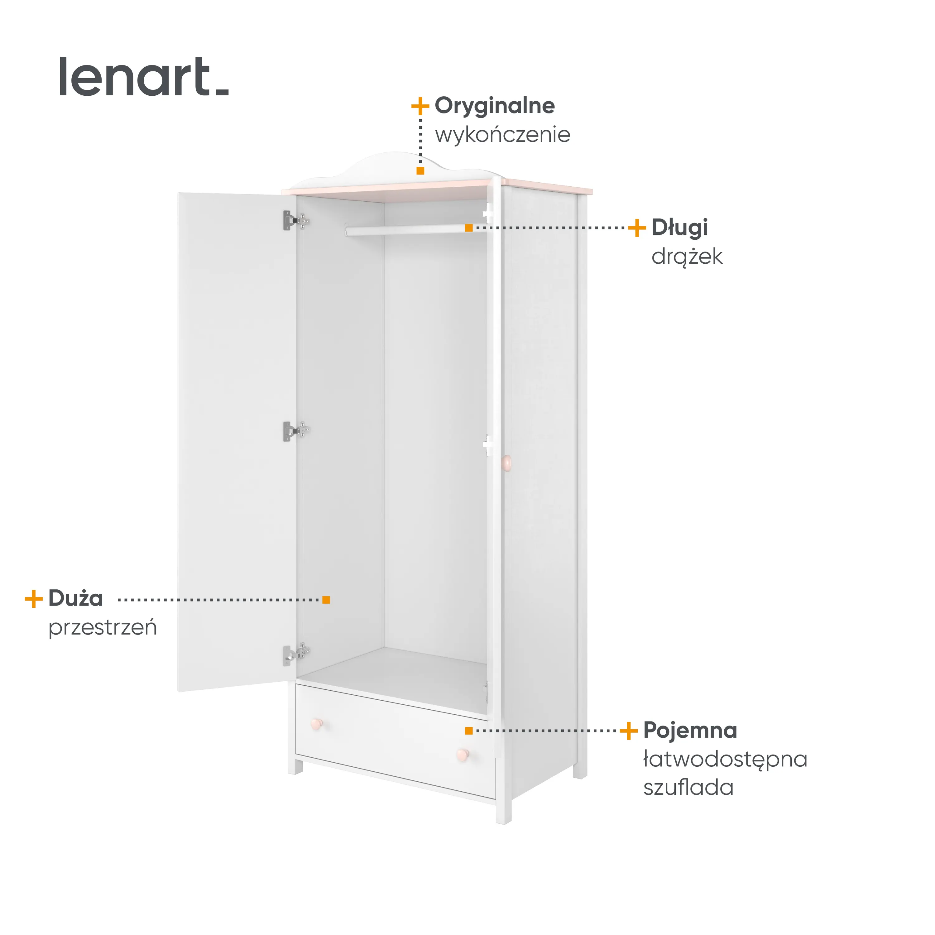 Szafa 2-drzwiowa LUNA LN-01 biało-różowa - LN1BR
