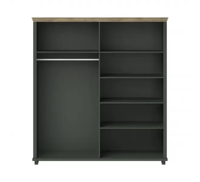 Szafa 4-drzwiowa z lustrem EVORA 216x200 ciemnozielona/dąb Lefkas - 24ZRJU20