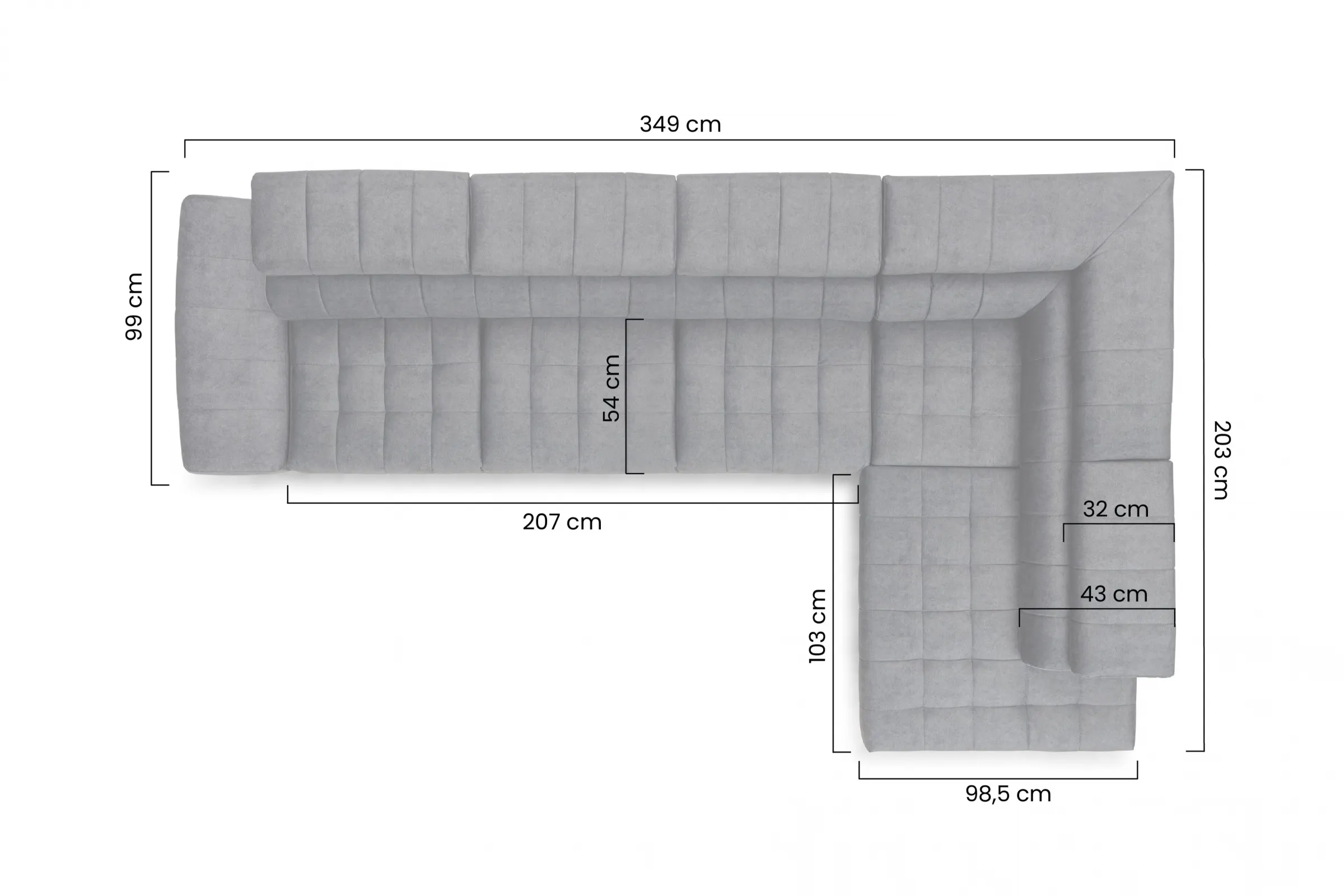 Narożnik prawostronny VALORIS MAXI regulowane zagłówki i podłokietniki tkanina Perfect harmony 85 szary - B_168602