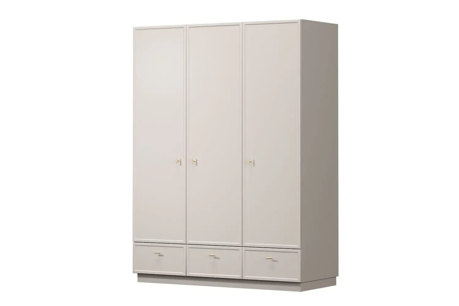 Szafa 3-drzwiowa z 3 szufladami LORINI 150 - cashmere T-bar złoty cokół