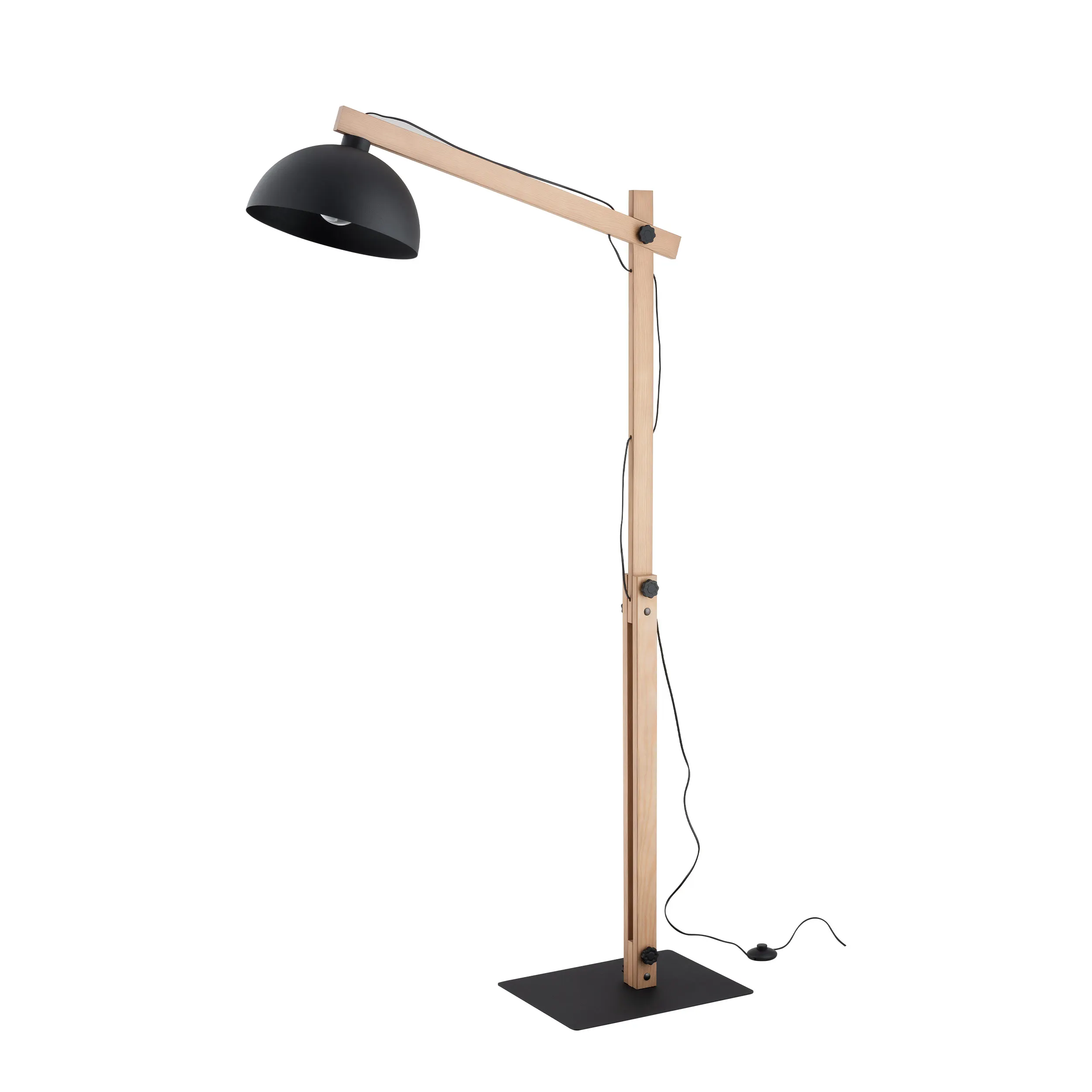 Lampa podłogowa OSLO czarna jasne sosnowe drewniane ramiona 180x80x35cm