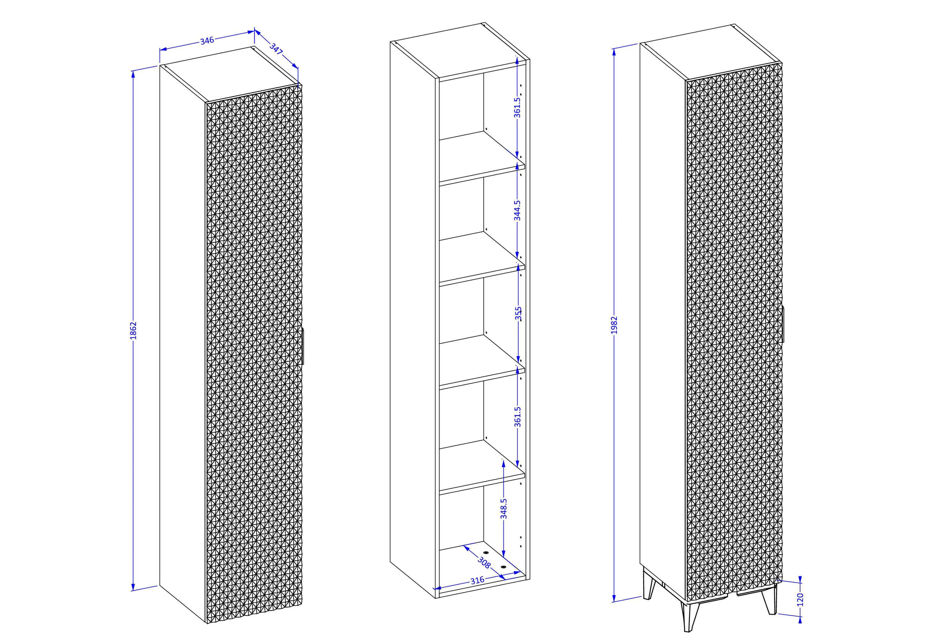 Słupek wysoki 1-drzwiowy LAURA wiszący 186 cm - czarny - 30W3NM17