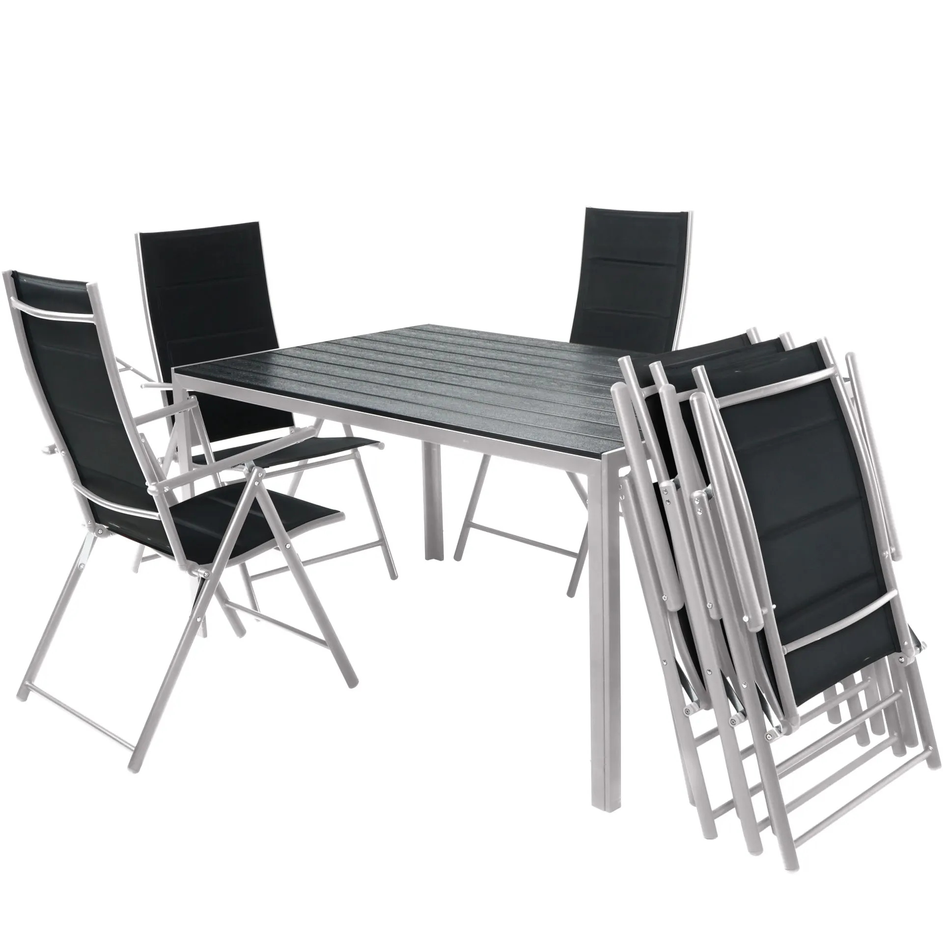 Zestaw Mebli Luxury stół 150x90cm + 6 składanych krzeseł czarno-srebrny - DLG_92085
