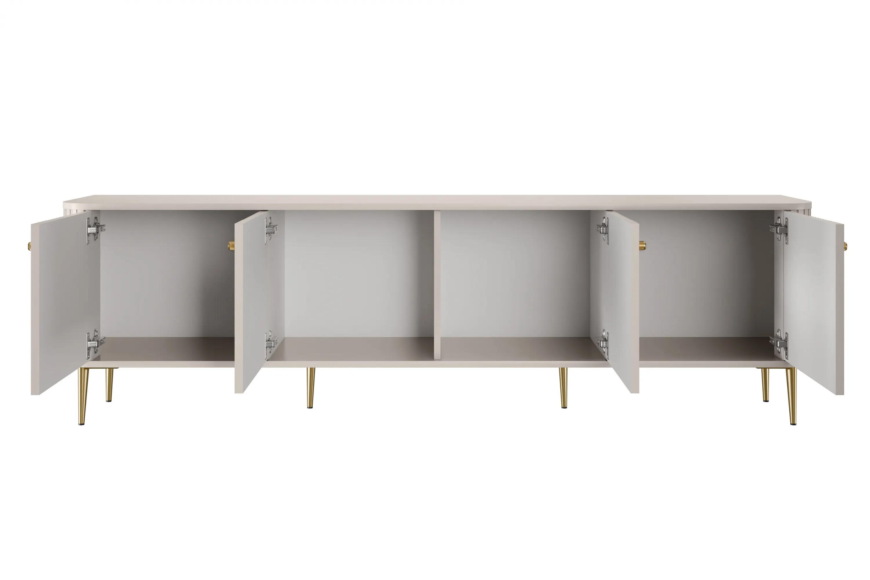 Szafka RTV 4-drzwiowa VESPER RTV 187 ryflowany front cashmere złote nogi - B_163714