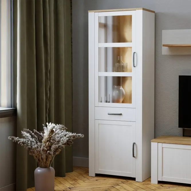 Witryna - kredens 2-drzwiowa z szufladą CHISBURY - dąb riviera, modrzew jasny sibu - BHLV712-M482