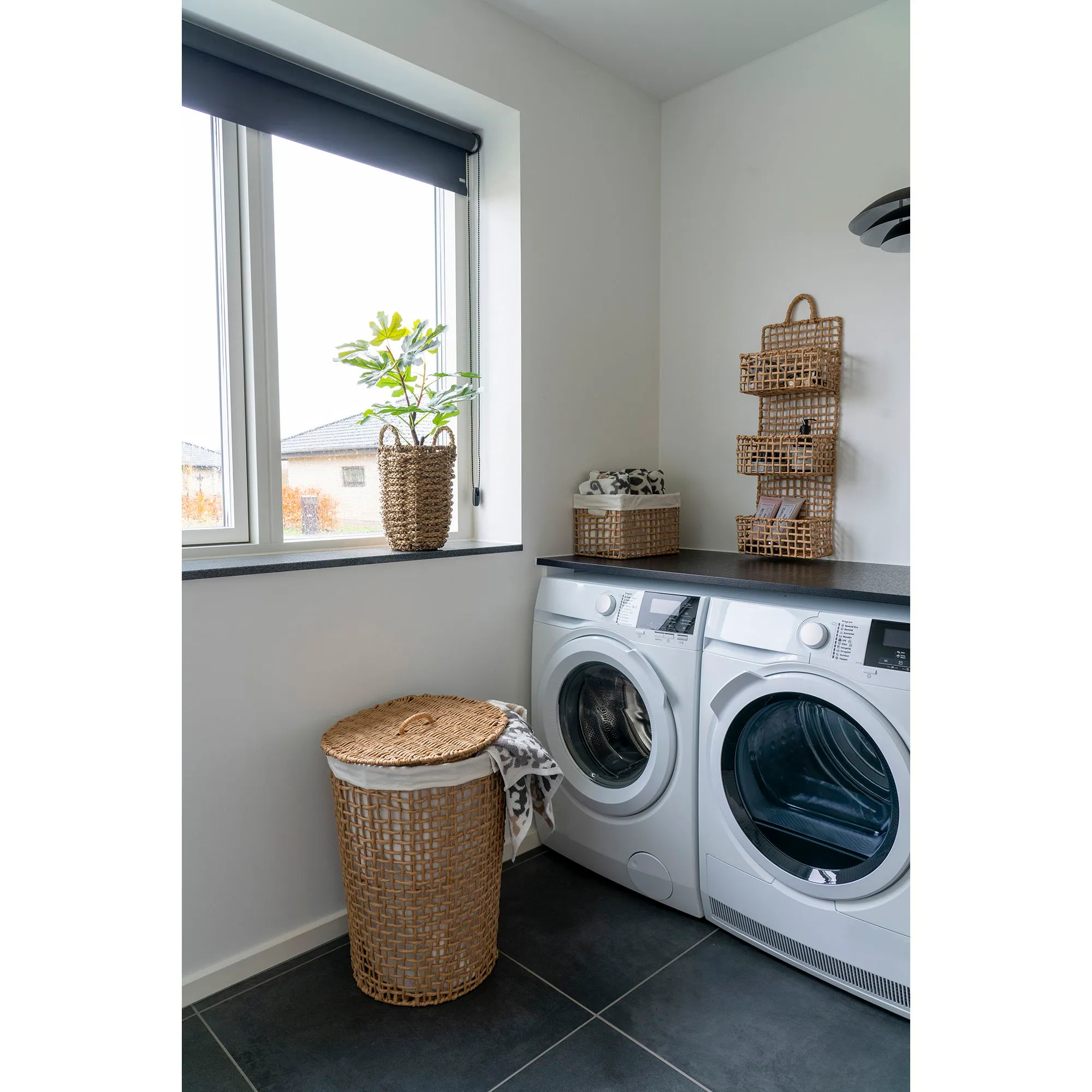 Kosz na pranie POMAL papier metal bawełna fi42x56 cm naturalny biały - 4401548