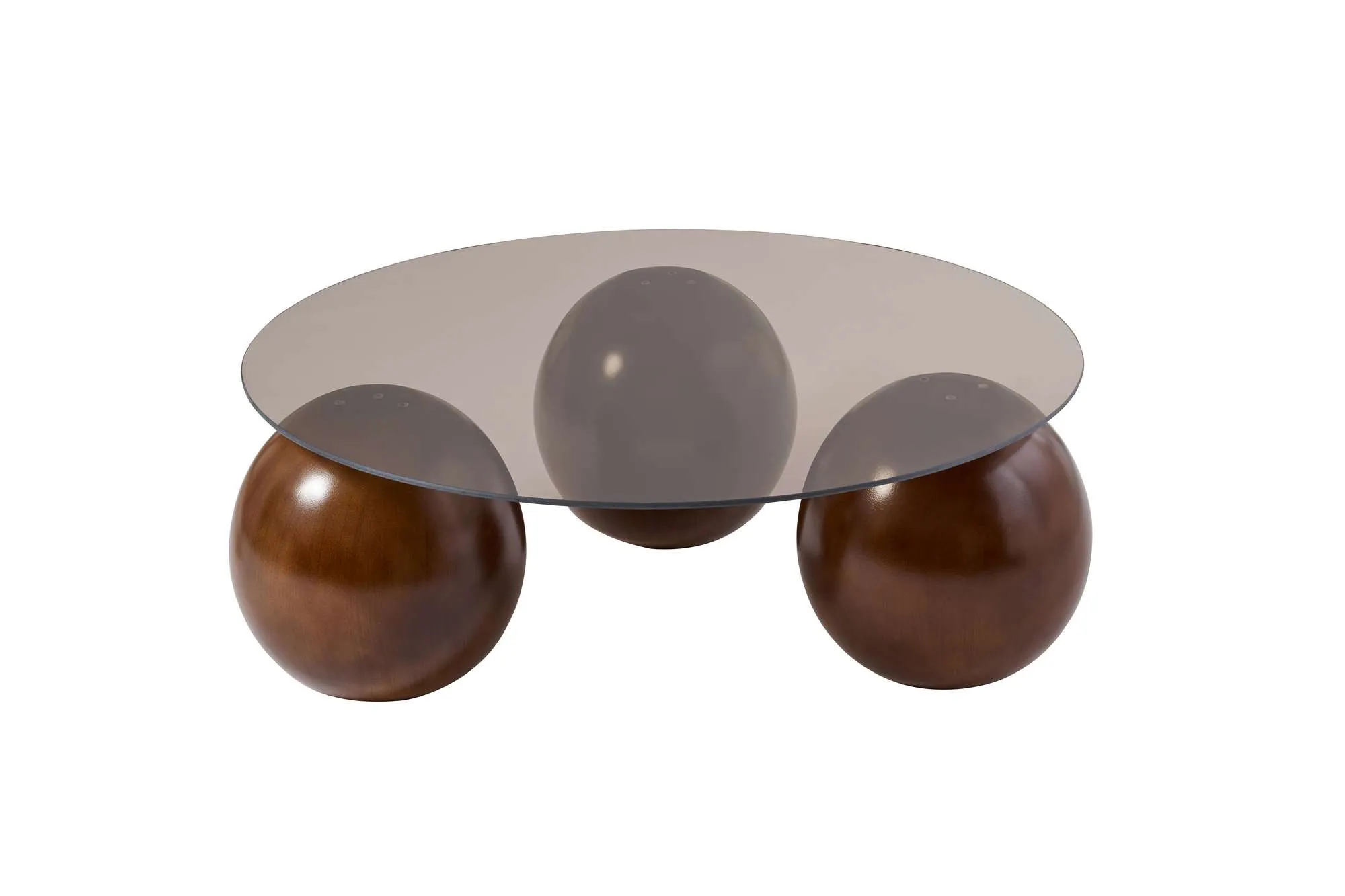 Stolik kawowy szklany okrągły MIRO 85 cm kuliste orzechowe nogi blat brązowy Stolik kawowy, Meble, Tabela, Stół do jadalni