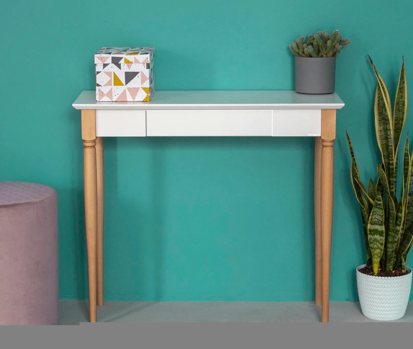 Biurko z szufladą MAMO 105x40 szałwiowy blat/drewniane nogi - NRAGABAWDMA317