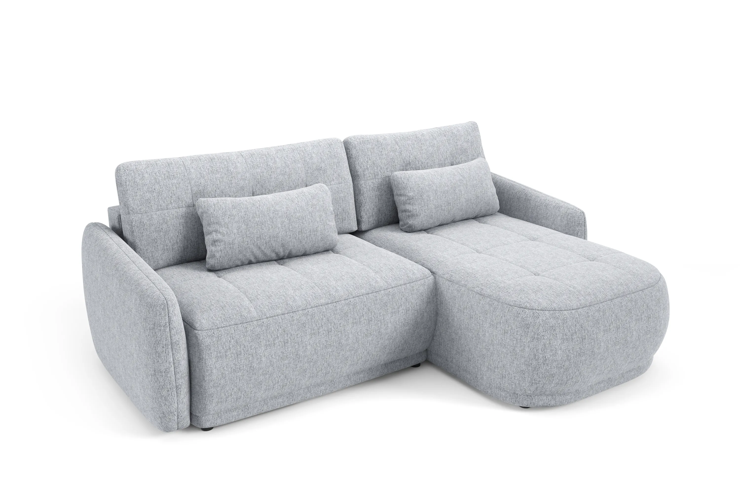 Narożnik rozkładany pikowany KRABI NEVE 240 cm L/P z pojemnikiem jasnoszary