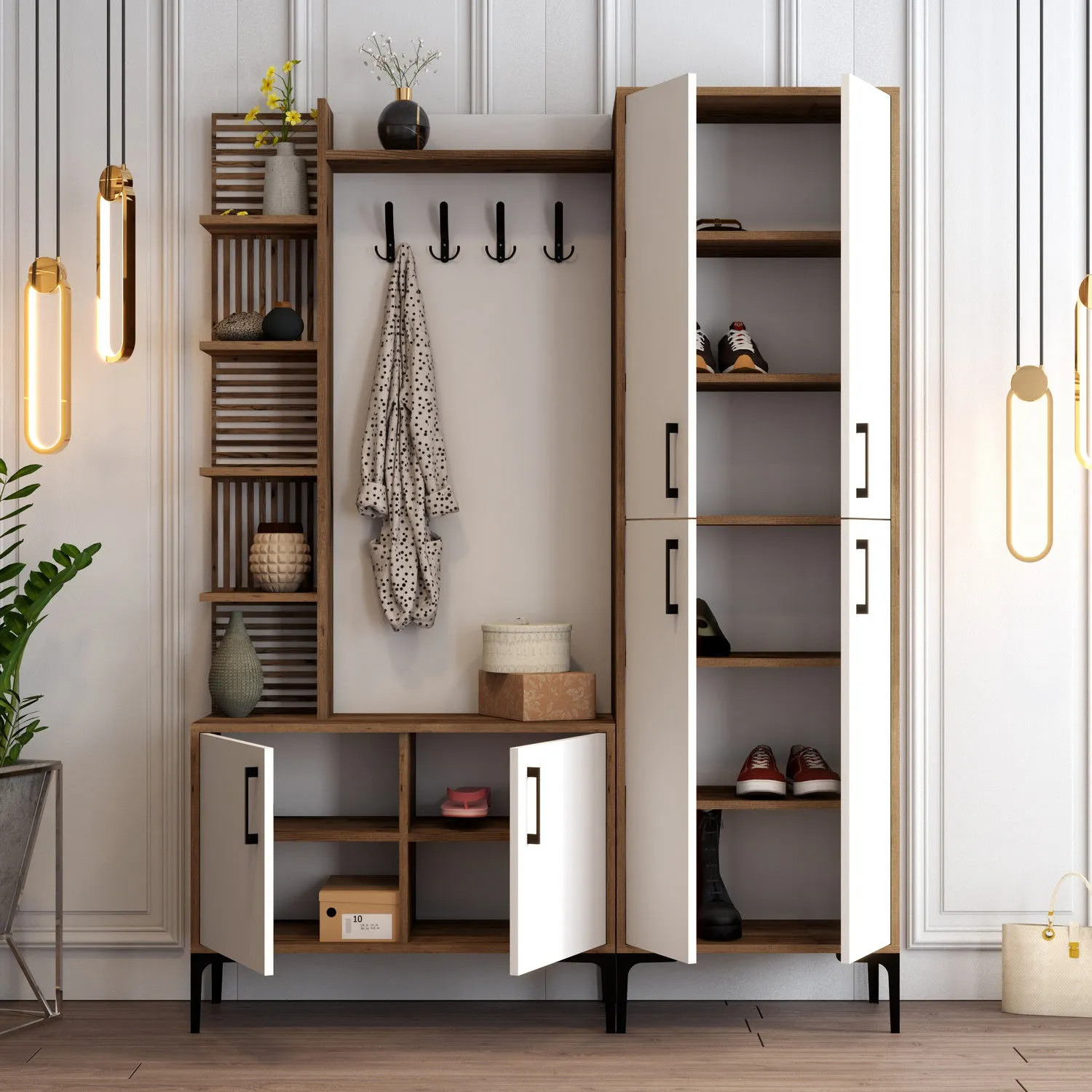 Zestaw do przedpokoju z szafą na buty VIYANA biały orzech - ASI_845HCT4224