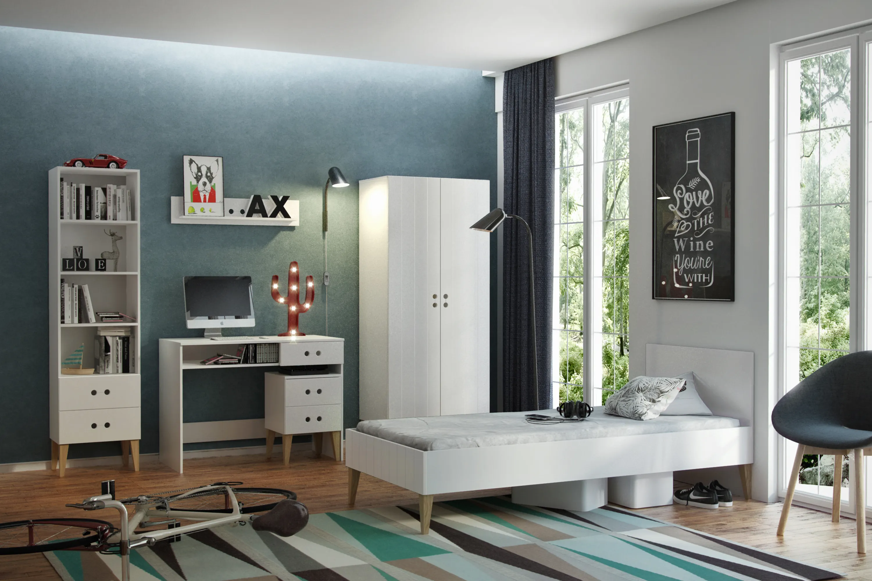 Łóżko z zagłówkiem CUBE 90x200 białe - BAN_CU-9