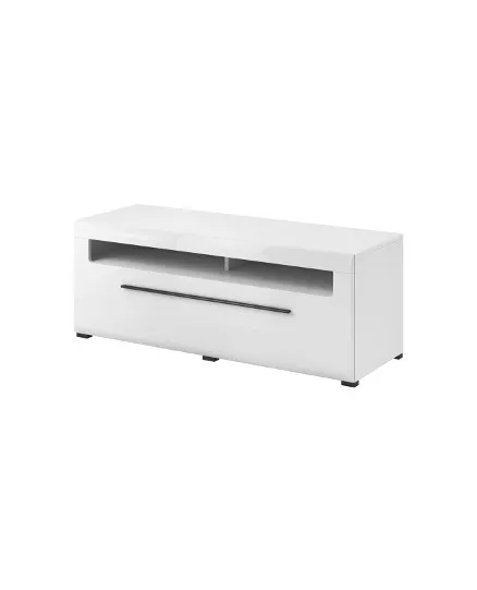 Komoda RTV TULSA 41 z szufladą biała czarne uchwyty 140x52x50cm
