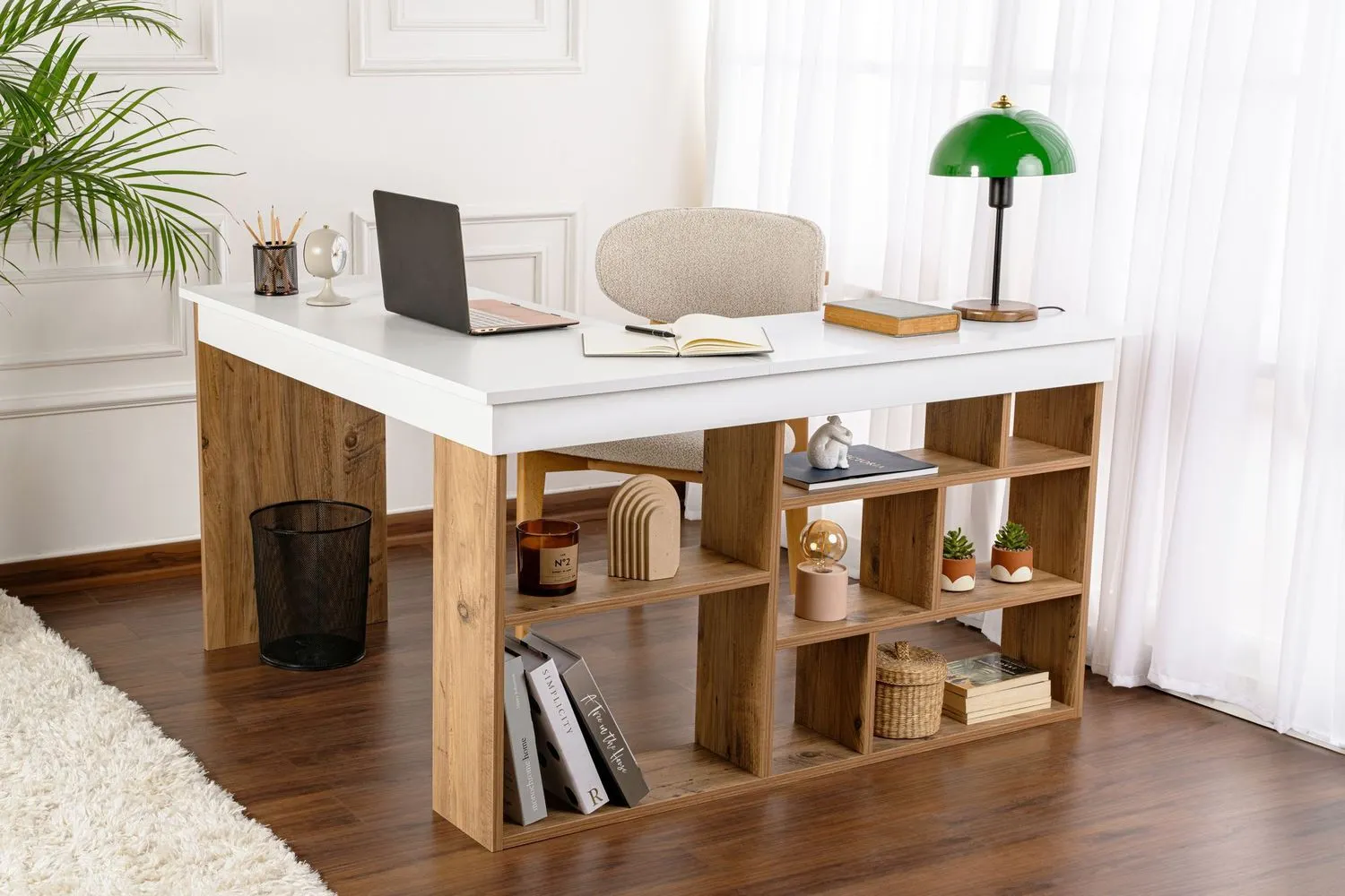 Biurko narożne z regałem VESPER 120x130 biały naturalny - ASI_241NRD1110
