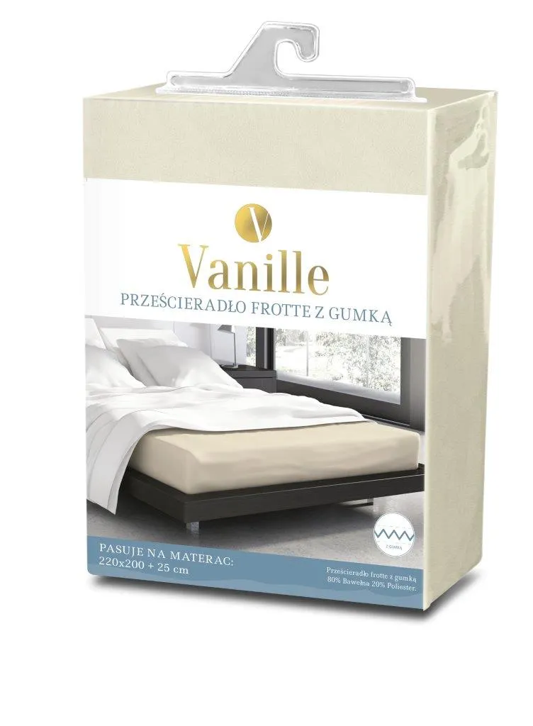 Prześcieradło frotte z gumką VANILLE 220X200+25 bawełna 80% kremowy - FARO_20550