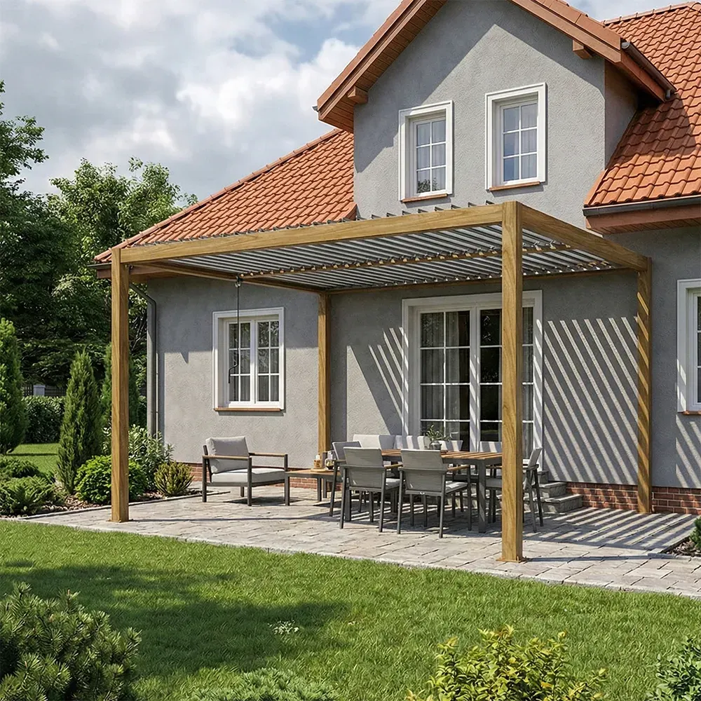 Pergola LUXE 3x4x2,5m z oświetleniem LED v2 efekt drewna Esti&Esta — zdjęcie 8