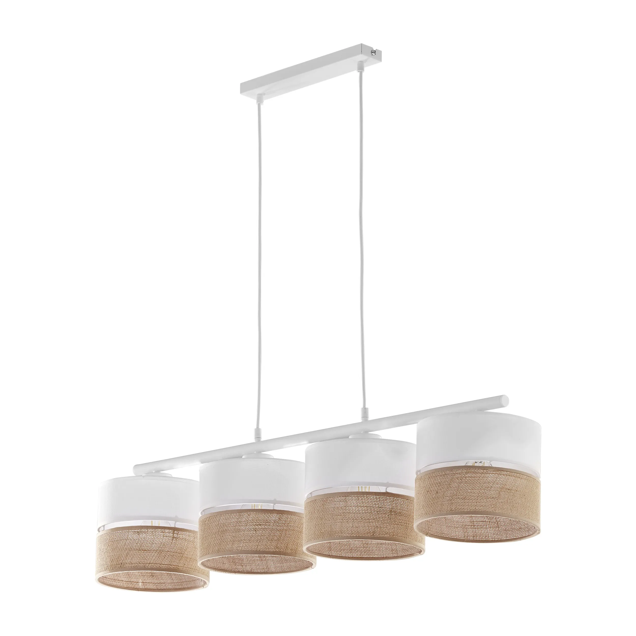 Lampa wisząca LINOBIANCO biała z brązowymi elementami z tkaniny 95x90x20cm