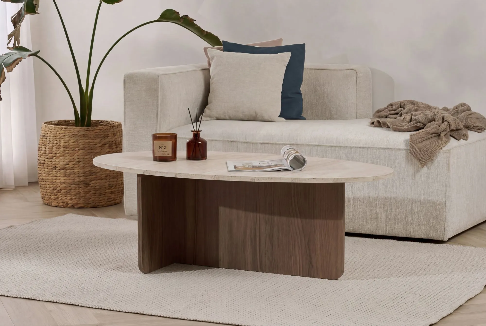image sofa, salon, stolik kawowy, roślina, wystrój