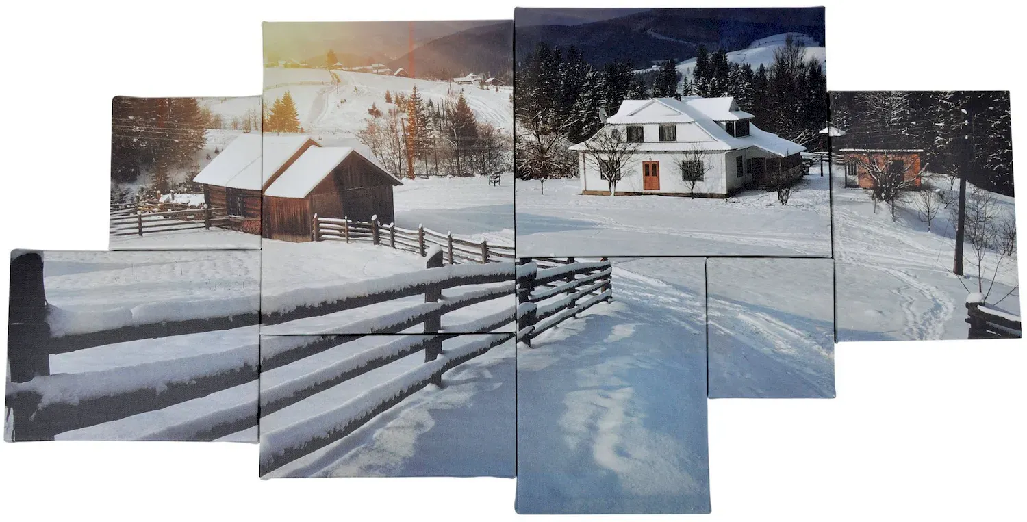 Zestaw 8 OBRAZKÓW Z DOMEM - ZIMOWY 40x80 cm wielokolorowy