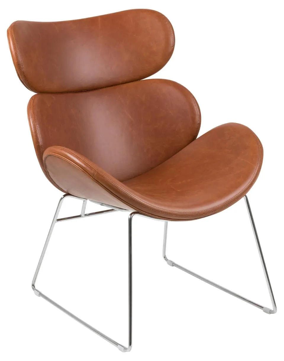Fotel z ekoskóry na metalowych nogach ROMA brązowy, chrom