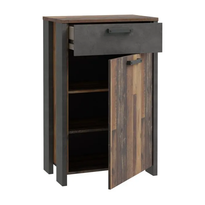 Szafka na buty CLIF z szufladą i szafką - old wood vintage, beton - CLFD213-C748