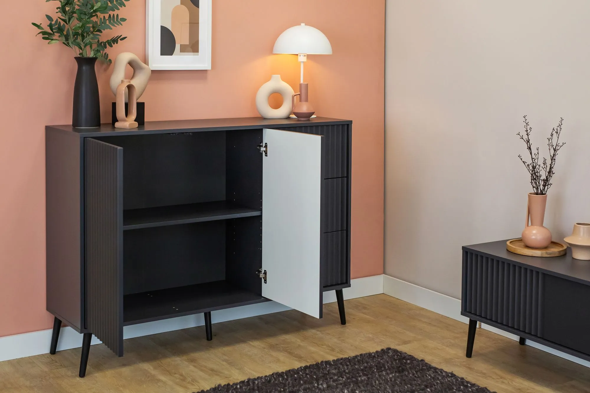 Komoda 2-drzwiowa z 3 szufladami BARCELONA 135cm antracyt - INT_5003184