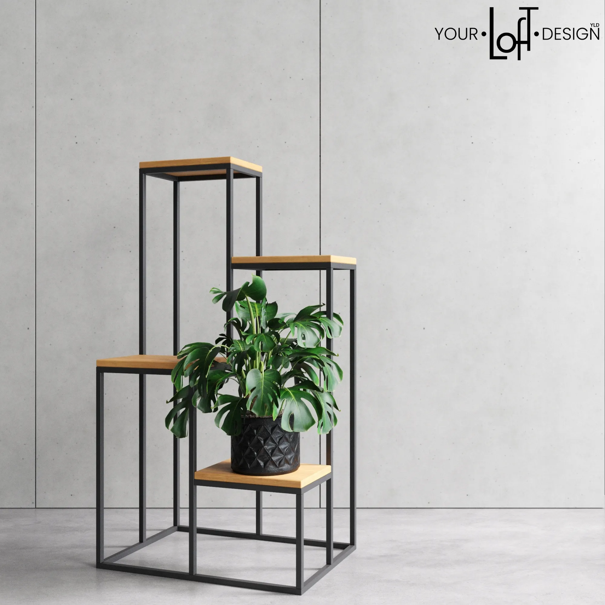 Kwietnik stojący 4-poziomowy TULUZA 40x40x112 czarny naturalny - LD_TZ000048