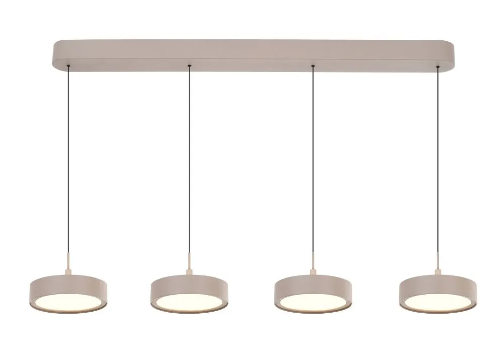 image lampa wisząca, cztery punkty, neutralny kolor, design industrialny, zestaw czterech lumien