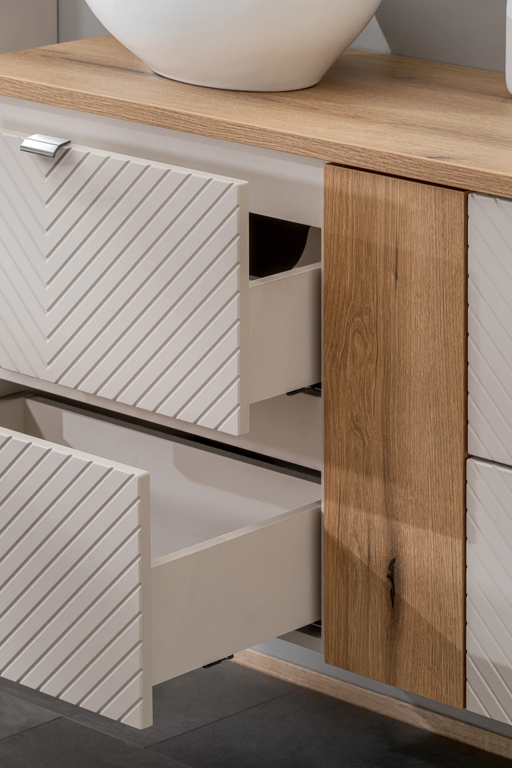 Zestaw meblowy SET-VIC Oak ( szafka z 2 szufladami 80cm+ blat ) kaszmirowy, efekt drewna - SET-VIC_B_OAK_80CM_S