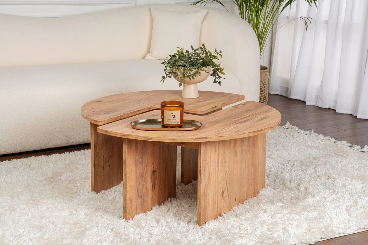 Stolik kawowy drewniany okrągły 2-elementowy MOIRA 90 cm sosna atlantycjka - ASI_241NRD1327