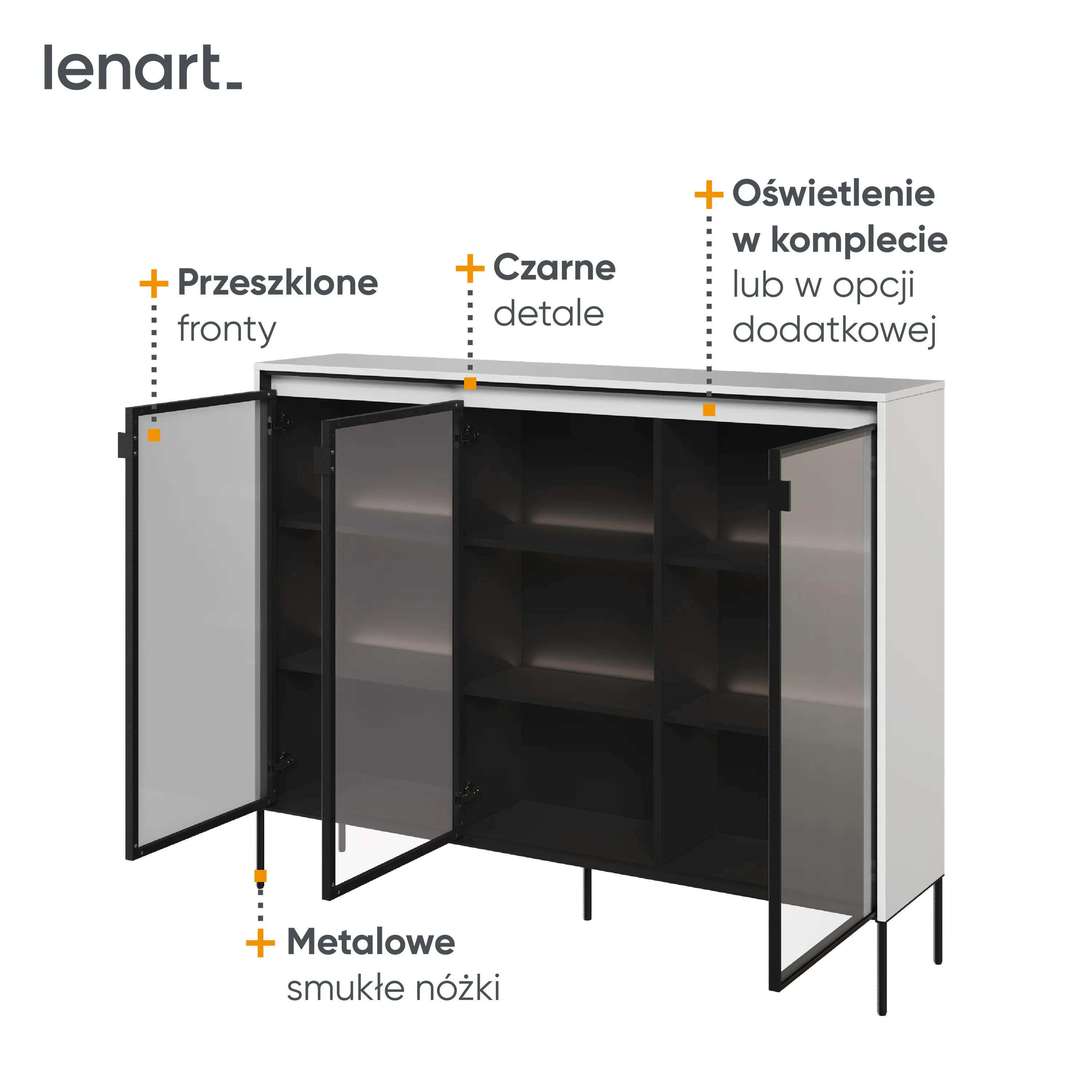 Niska witryna z oświetleniem TREND TR-08 3D biały/czarny - TR8BIC-V2
