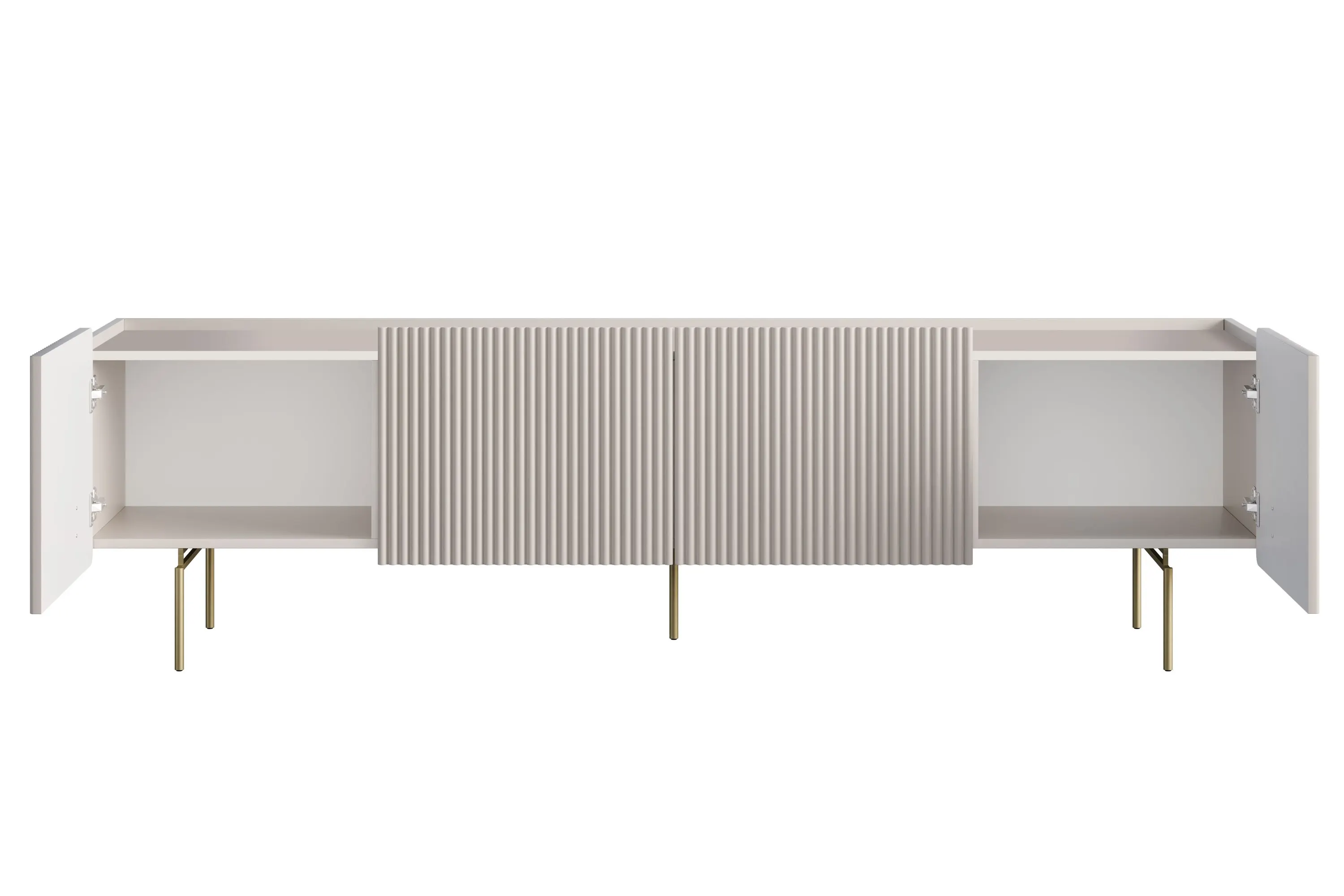 Szafka RTV 2-drzwiowa z 2 szufladami MALMI 200cm - kaszmirowa - złote nogi - B_167029