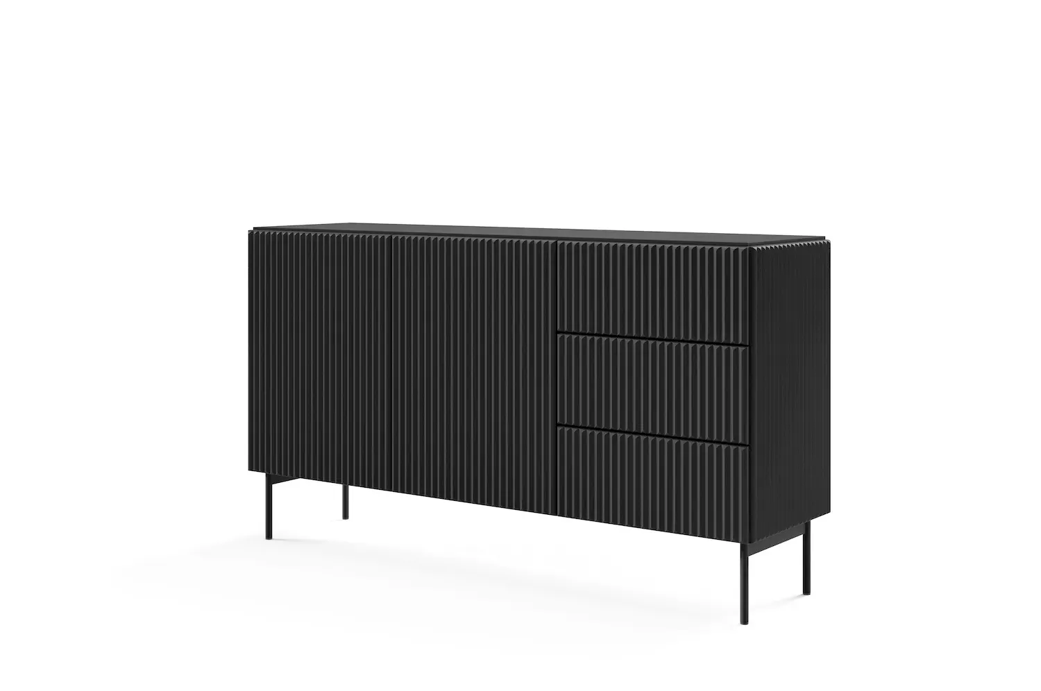 Komoda 2-drziowa z 3 szufladami MUTI 147 ryflowany front czarna