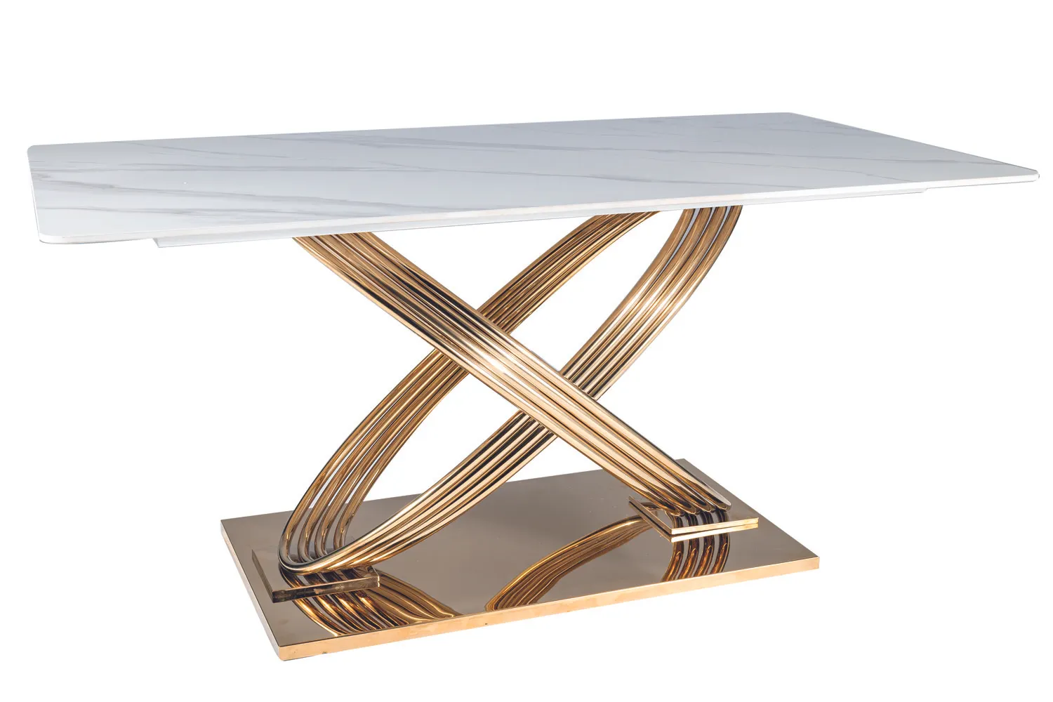 Stół ceramiczny HERMES 160x90 biały efekt marmuru/złote metalowe nogi Stół ceramiczny HERMES 160x90 biały efekt marmuru/złote metalowe nogi