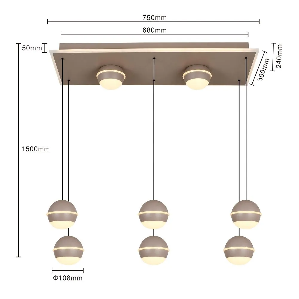 Lampa wisząca prostokątna BIARRITZ 8 LED kaszmirowa — zdjęcie 4