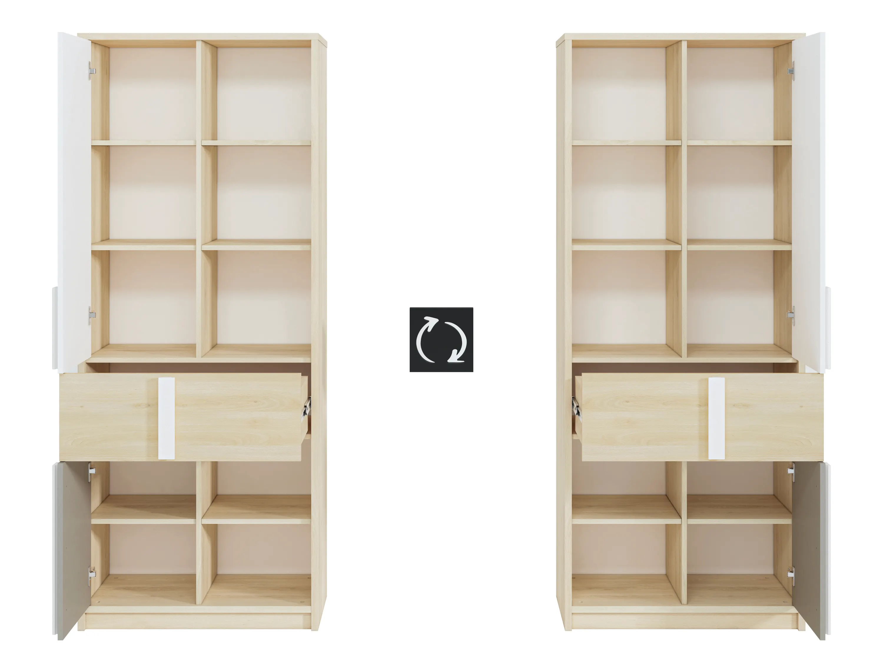 Regał 2-drzwiowy z szufladą DROP 03 buk fjord, biały, szary - 1DROP0301-001