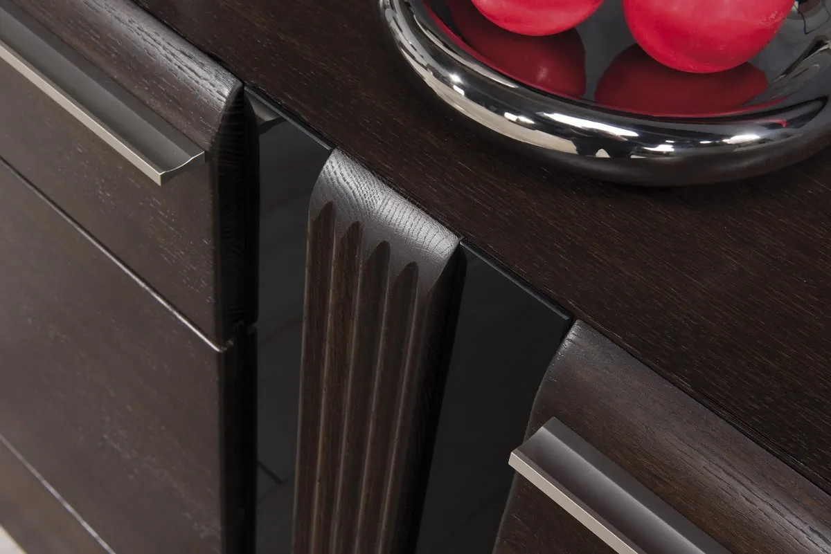 Komoda PORTI 45 3-drzwiowa drewniana dąb czekoladowy czarna 160x90x42cm - TH-100-0857