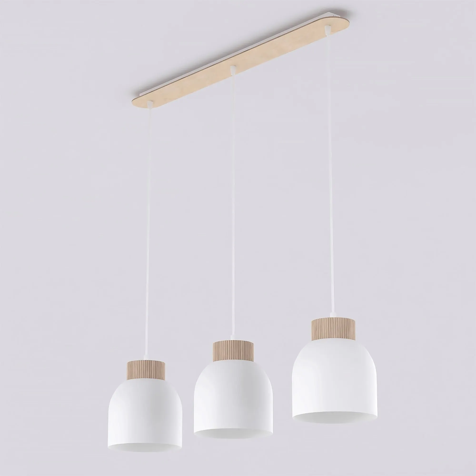 Lampa wisząca z drewnianym elementem VIGO 3 biały naturalny
