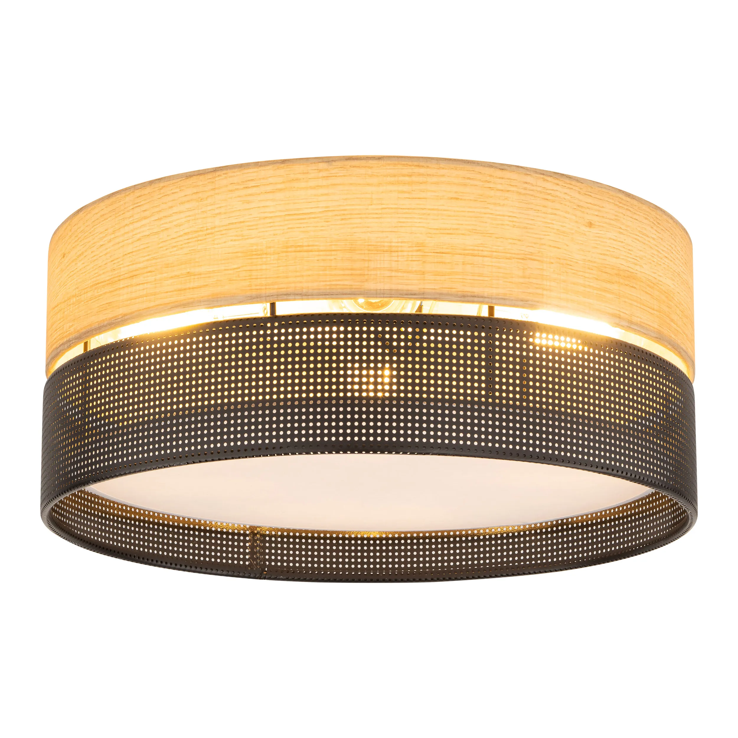 Lampa sufitowa NICOL czarna z drewnianym elementem białym okrągłym kloszem 50x17cm - TK_4800