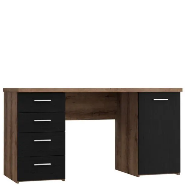 Biurko NET106 z szafką i 4 szufladami - czarny, efekt dębu