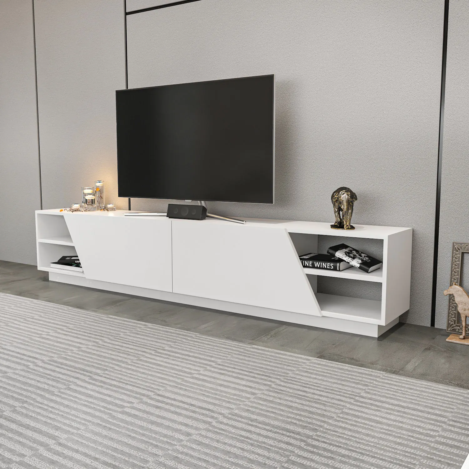 Szafka RTV 2-drzwiowa RHODES 240 cm biała — zdjęcie 4