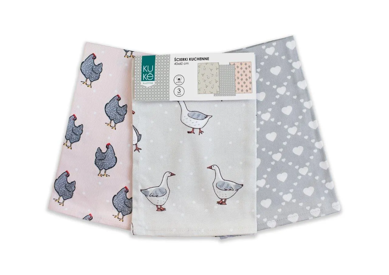 Ścierka zestaw 3 szt. KUKE 021 ptaki 40x60 wielokolorowy - FARO_30809